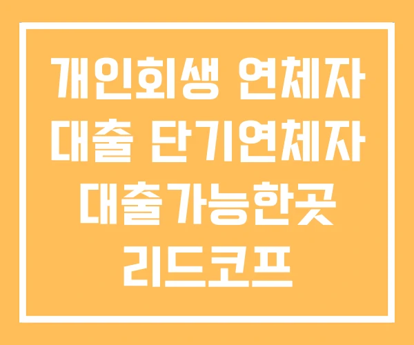 개인회생 연체자 대출 단기연체자 대출가능한곳 리드코프